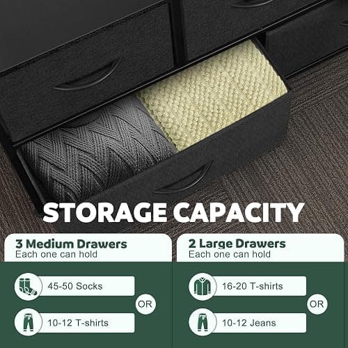 Sonharlar Dresser for Bedroom with 5 Drawers, Chest of Drawers, Storage Drawers Organizer Unit, Black Wide Fabric Dresser with Fabric Bins for Closet, Living Room, Bedroom (Charcoal Black) thumbnail 5