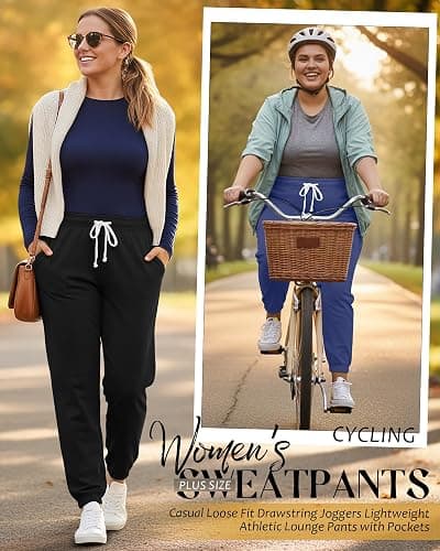 Neer 3 Pack Women's Plus Size Sweatpants Casual Loose Fit Drawstring Joggers Lightweight Athletic Lounge Pants with Pockets thumbnail 2