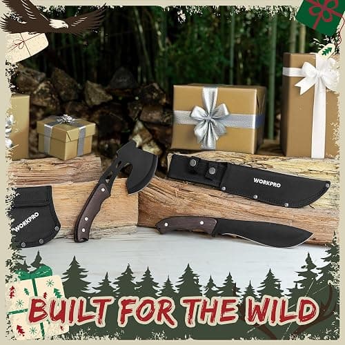 WORKPRO Axe and Fixed Blade Knife Combo Set, Full Tang, Wood Handle, for Outdoor Camping Survival Hunting, Sheath Included thumbnail 4