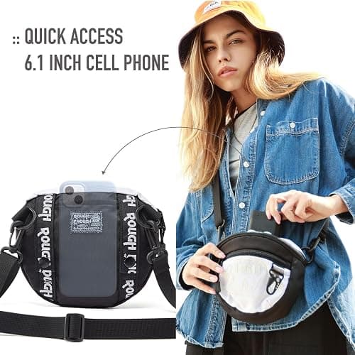 Rough Enough Small Crossbody Shoulder Bag Cell Phone Purse for Women Teen Girls Travel Essentials with Keychain Zipper Cordura White thumbnail 2