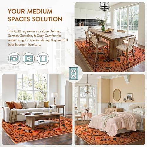 Moynesa Washable 8x10 Area Rugs for Living Room Bedroom Dining Room, Bohemian Scandinavian Modern Country Aesthetic Floral Bird Medallion Carpet, Fall Home Decor Open Floor Areas Protection Non-Slip thumbnail 4