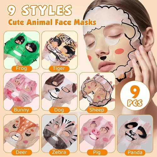 9 Pack Animal Face Masks Skincare for Kids, Spa Party Gifts for Teen Girls | Bulk Sheet Hydrating Face Mask for Kids Skin Care, Collagen Face Mask for Teens Women, Sleepover Party Supplies thumbnail 3