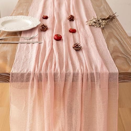 Keketoarrange Pink Spring Easter Table Runner Cheese Cloth Rustic Gauze Cheesecloth Table Runner 120 Inch 10 FT for Wedding Baby Bridal Shower Sheer Boho Home Tea Party Decor thumbnail 5