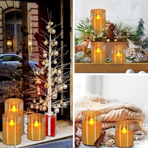 Flameless Candles 4" 5" 6" Acrylic Glass Pillars 3" Diameter Battery Operated Flickering Candles Include Remote with 24Hour Timer Function 400+ Hours by 2 AA Batteries (Gray, Warm Light 12 Pack) thumbnail 5