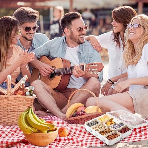 Snackle Box Snack Container Tray with Lid, Divided Serving Tray with Handle | Portable Snack Platter Fruit Veggie Trays Snackele Box Containers for Charcuterie, Party, Snack, Nuts, Beach, Travel, Picnic thumbnail 8