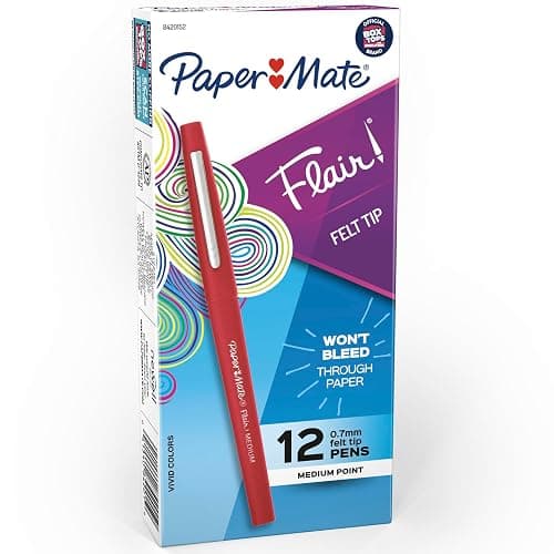 Paper Mate Flair Felt Tip Pens Medium Point (0.7mm) Red 12 Count - Image 1