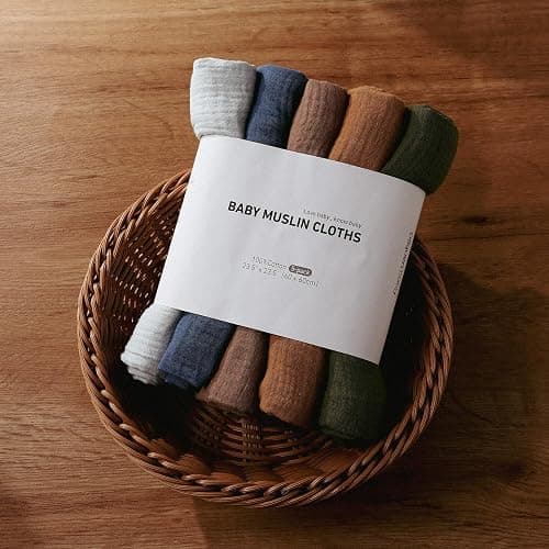 Muslin Receiving Blankets, Neutral Blanket Swaddling for Newborn Boys and Girls, 5 Pack Breathable and Skin-Friendly Swaddle Wrap for Infant Baby (Elegant Colors) thumbnail 7
