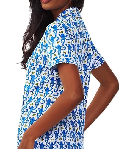 HMPEAIIY Women Y2k Pajamas Set Cute Preppy 2PCS Button Down Holiday Monkey Shorts Summer Outfit Beach Vacation Loungewear Pjs thumbnail 3
