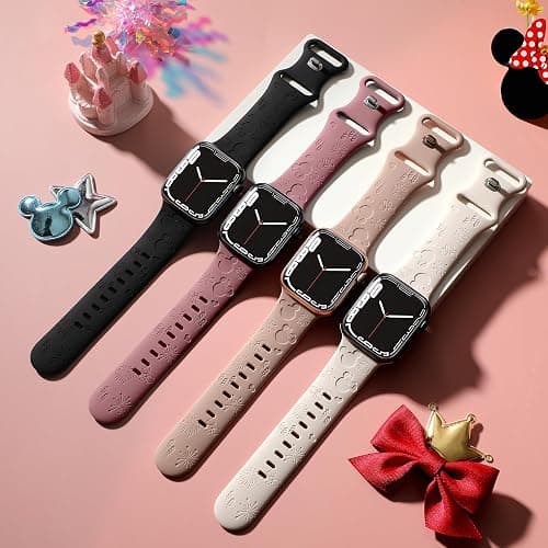 4 PACK Engraved Silicone Bands Compatible with Apple Watch Band 40mm 38mm 41mm 42mm 44mm 45mm 46mm 49mm Women Breathable Soft Cute Sport Replacement Strap for iWatch SE Series 11 10 9 8 7 6 5 4 3 2 1 (Black/Milk Tea/Starlight/Violet Smoke, 38/40/41/42mm(Series 11 10)) thumbnail 2