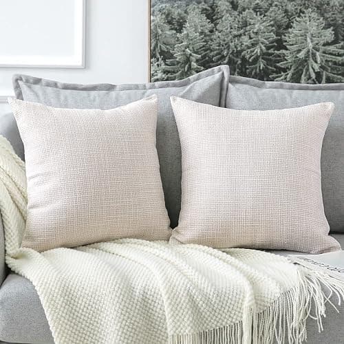 OTOSTAR Linen Throw Pillow Covers Set of 2 Decorative Square Pillowcases Cushion Covers 24x24 Inch for Home Decor Sofa Bedroom Car 60 x 60CM Beige - Beige - 24" x 24" (Pack of 2) thumbnail 5