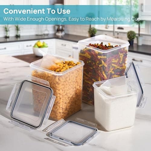 Vtopmart 10 PCS Flour and Sugar Storage Container, Large Airtight Food Canisters with Lids for Kitchen, Pantry Organization, BPA Free, Black thumbnail 2