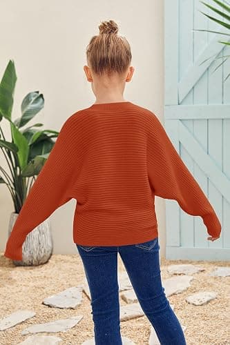 Mafulus Girl's Oversized Crewneck Fall Sweaters Kids Batwing Long Sleeve Slouchy Chunky Cute Pullover Jumper Shirts 5-14T thumbnail 4