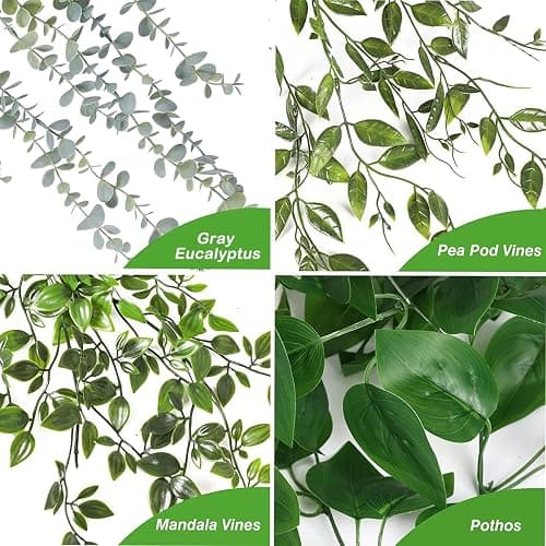 Artificial Hanging Plants 3Pcs Potted Greenery Decor - Grey Eucalyptus Mandala Snow Pea Vine in Pot Plants for Office Farmhouse Home Indoor Outdoor Decor thumbnail 4
