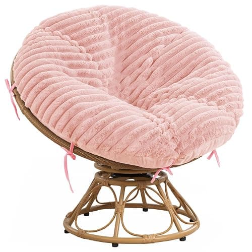 HOMBYS Fluffy Shaggy Cover for Papasan Chair Cushion, Plush Faux Fur Slipcover ONLY, (Without Cushion) Removable Soft Papasan Cushion Covers with 8 Ties, (Pink, 50"x50") - Image 1