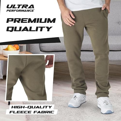 Ultra Performance 3 Pack Mens Fleece Wide Leg Sweatpants with Pockets, Open Bottom Workout Sweatpants for Men thumbnail 4