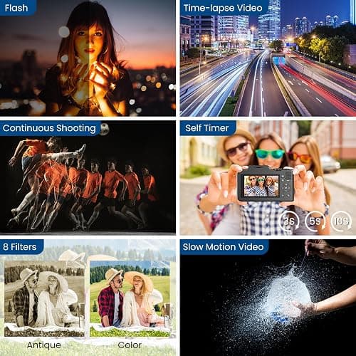 Digital Camera, 5K 80MP 3.5"+2" Dual Screen Cameras for Photography Autofocus, 18X Digital Zoom Vlogging Camera for YouTube, Travel, Beginners, Include 64GB Card and 2 Batteries thumbnail 5