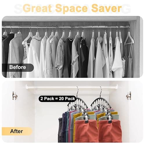Volnamal Legging Organizer for Closet, Metal Yoga Pants Hangers 2 Pack w/10 Clips Holds 20 Leggings, Space Saving Hanging Closet Organizer w/Rubber Coated Closet Organizers and Storage, Black thumbnail 4