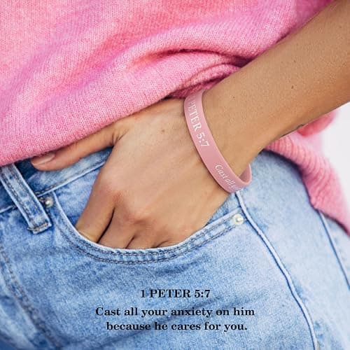 QEERBSIN Bible Verses Bracelets Motivational Christian Rubber Bracelets Faith Hope Wristbands Bracelets for Men Women Teens thumbnail 4