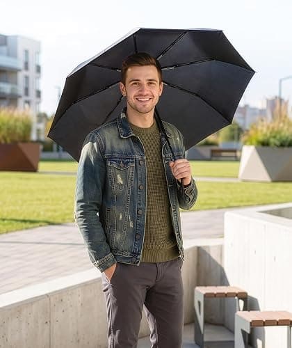 Rain-Mate Windproof Compact Umbrellas for Rain - Strong Reinforced Fiberglass Rib Design & Auto Open & Close - Portable Folding Travel Umbrella - Lightweight & Packable for Women & Men, Easy Collapse thumbnail 7