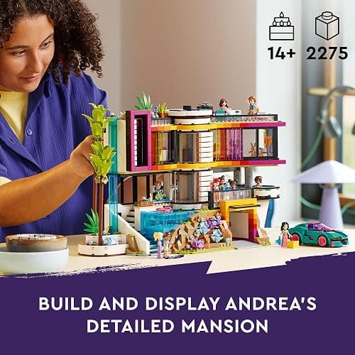 LEGO Friends Andrea's Modern Mansion Doll House - Gift for Christmas - 4 Story Toy House Building Toy Set for Kids, Girls and Boys, Ages 14+ - Includes 11 Characters - 42639 thumbnail 2