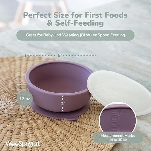 WeeSprout Suction Bowls for Baby & Toddlers (Set of 2) - 100% Silicone w/Plastic Lid - Leak Proof Feeding Supplies - Dishwasher & Microwave Safe Infant Dinnerware w/Extra Strong Base - Muted Blue + Muted Green thumbnail 2