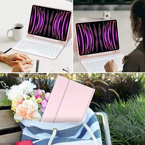CC Store for iPad Air 11 Inch Case with Keyboard M3/M2 (2025/2024) - Detachable Folio Keyboard Cover with Pencil Holder for iPad Pro 11 inch (4th /3rd /2nd /1st Gen)&Air 5th/4th Gen (Pink) thumbnail 7