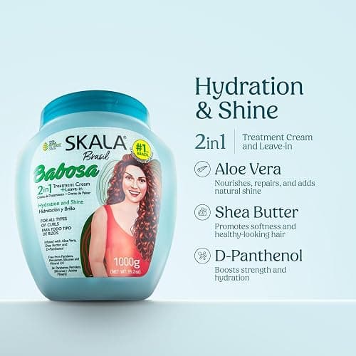 SKALA Brasil Babosa 2-in-1 Treatment Cream, 1000g, Hydration and Shine for Curly Hair, Aloe Vera and Shea Butter thumbnail 3