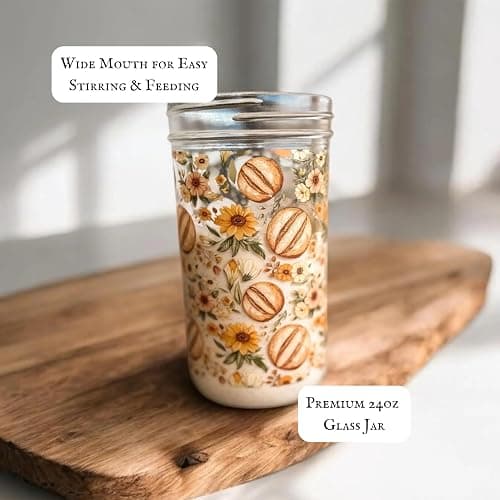 MAYBELLE JOY Sourdough Starter Jar | 24oz Glass Jar Set | Cute Baking Accessory | Cute Baking Gift | Glass Washable | Bread Making and Proofing | Kitchen Food Storage Gifting | (Sunflower) thumbnail 5