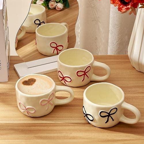 Koythin Coquette Bow Ceramic Coffee Mug, Funky Novelty Cup for Tea Milk Latte Cocoa, 8.5oz /250ml Perfect for Home, Office, or Birthday (Pink) thumbnail 2