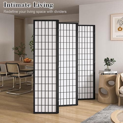 WelFurGeer 6 Panel Shoji Screen Room Divider, Folding Privacy Screens, Room Partitions and Dividers, Decorative Room Dividers, Wall Dividers for Room Separation, Japanese Room Divider for Home (Black) thumbnail 3