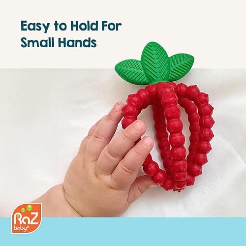 RaZbaby Bites Silicone Baby Teething Toy – Sensory Toy with Textured BerryBumps for Teething Relief, Easy-to-Hold Fruit Shape, BPA-Free, Soothes Front & Back Teeth – Gift for Babies, 3 Months+, Pink thumbnail 7