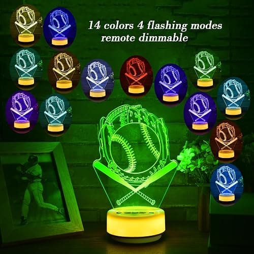 KYMELLIE Baseball Gifts Night Light for Kids-Sports Baseballs Decor Bedside Lamp for Baseball Fan, 14 Color with Remote Control/Buttons + Timer + Dim Function, Birthday Holiday Gift for Boys & Girls thumbnail 4