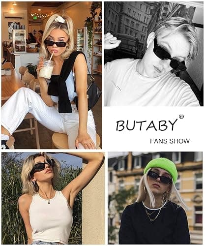 BUTABY Rectangle Sunglasses for Women Retro Driving Glasses 90’s Vintage Fashion Narrow Square Frame UV400 Protection thumbnail 2