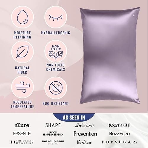Blissy Silk Pillowcase - 100% Pure Mulberry Silk - 22 Momme 6A High-Grade Fibers - Silk Pillow Cover for Hair & Skin - Regular, Queen & King (Lavender, King) thumbnail 5