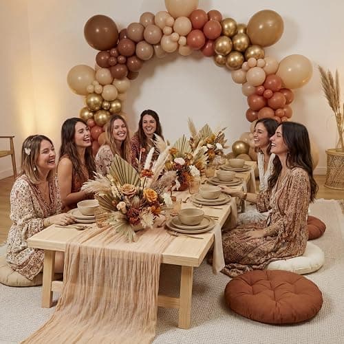 Frienda 91'' x 71'' Extra Large Outdoor Boho Picnic Blanket with Camel Table Runner and 6 Brown Floor Pillows Cushions for Picnic Party Camping Wedding Bachelorette Birthday Baby Shower Backyard Decor thumbnail 7