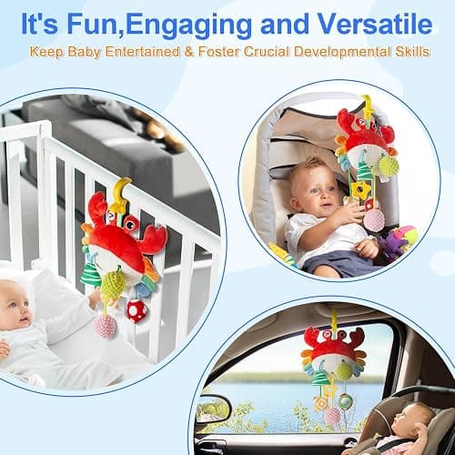 Lynncare Car Seat Toy for Babies 0-6 Months, Stroller Toy with a Convenient Clip, Carseat Toys Hanging Baby Accessories,Built-in Bell, Rattle,Mirror for Infant,Babies Gift 0-3-6-12 Months Boy Girl thumbnail 2
