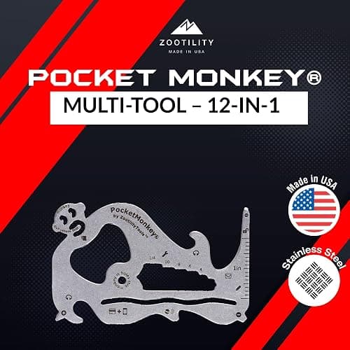 Wallet Multi-Tool, PocketMonkey 12-in-1 Credit Card Tool, Bottle Opener, Stainless Steel, MADE IN USA thumbnail 2
