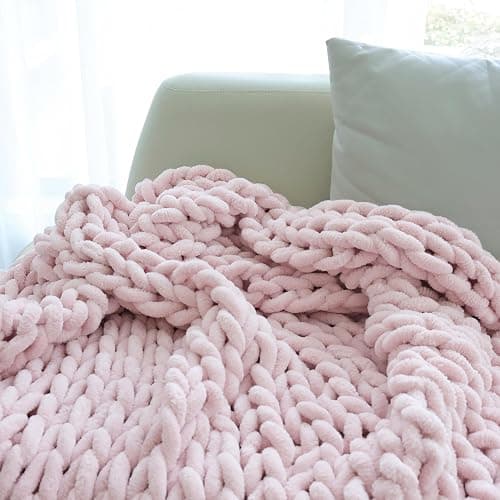 Maetoow 30X40 Inch Chenille Chunky Knit Blanket Throw, Handmade Warm & Cozy Blanket Couch, Bed, Home Decor, Soft Breathable Fleece Banket, Christmas Thick and Giant Yarn Throws, Light Pink - Light Pink - 30''x40'' thumbnail 6