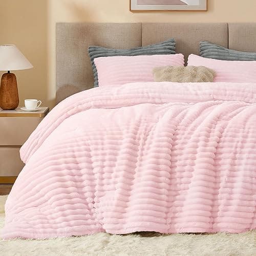 BEDELITE Fleece Queen Comforter Set -Super Soft & Warm Fluffy Cherry Blossom Bedding, Luxury Fuzzy Heavy Bed Set for Winter with 2 Pillow Cases - Image 1
