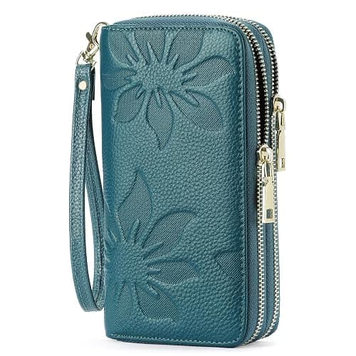 GOIACII Women's Wallet Large Capacity Double Zip Ladies Card Phone Holder RFID Blocking Wristlet Leather - Image 1