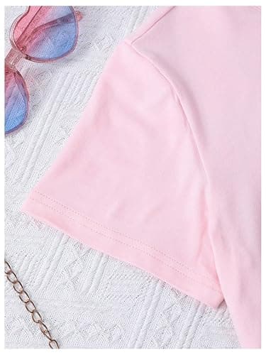 Verdusa Cute Outfits for Girls 10-12 Bows Summer Clothes Graphic Tees with Straight Leg Jeans Set - 8 Years - Pink thumbnail 5
