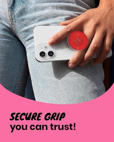 Solid Color Button Phone Grip – Minimalist Design, Durable and Lightweight, Grip and Stand for Smartphones (Red, Adhesive Type) thumbnail 5