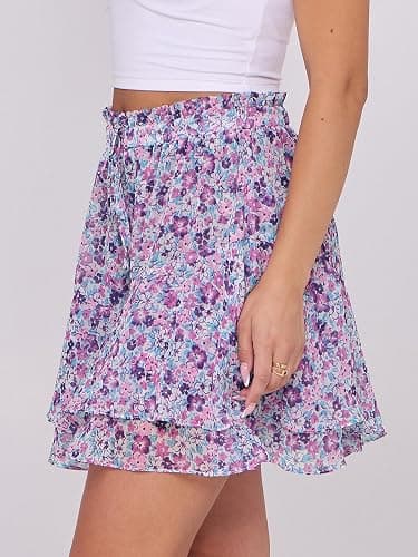 Caracilia Skorts for Women Boho Casual Beach Mini Skirts Summer Floral Ruffle Chiffon Flowy Shorts 2026 Trendy Outfits thumbnail 4