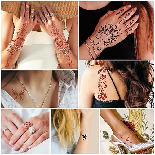 InkForge Temporary Stencils Tattoos Kit, 4 Pcs Tattoo Cones 3 Color (2 Black 1 Maroon 1 Cherry Red) with Gloves Brush Tool,DIY Body Art Skin Painting Designs for Women Men Kids Party Gifts thumbnail 5