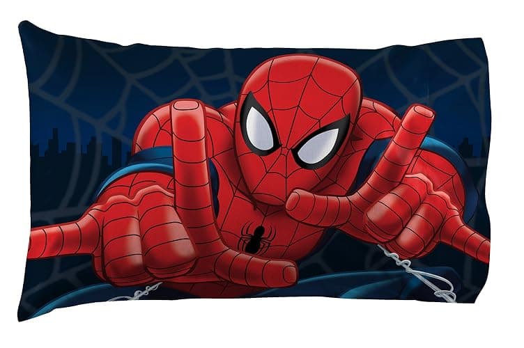 Jay Franco Kids Sheet Set with Fitted, Flat Sheets & Pillow Cover - Ultra-Soft Bedding with Pillowcase for Room Decor, Blue - Spiderman, 3 Piece Twin thumbnail 4