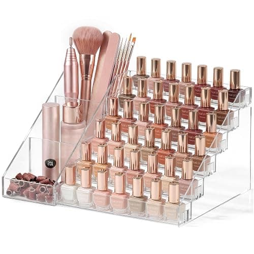 HBlife 6 Tier Nail Polish Organizer with Nail Supplies Organizer, Quick Assembly Clear Acrylic Nail Polish Holder Display Stand for Gel Polish (1 Pack) - Image 1