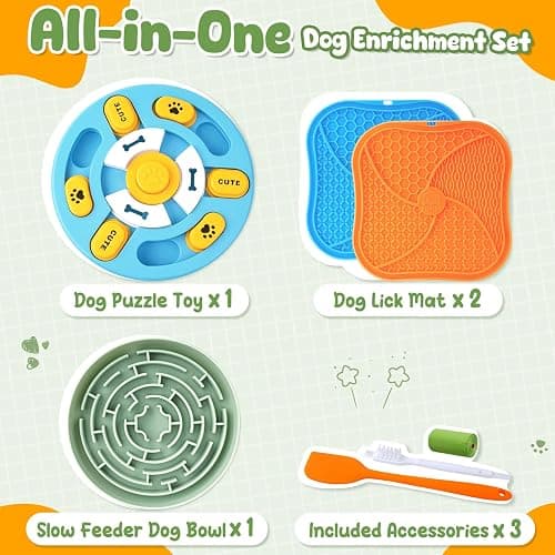 KIPRITII Well-Rounded Dog Enrichment Toys Set – Keeps Dogs Busy with Mental Stimulation & Slow Feeding, Includes Dog Lick Mat, Puzzle Toy & Slow Feeder Bowl for Boredom Relief - Image 1