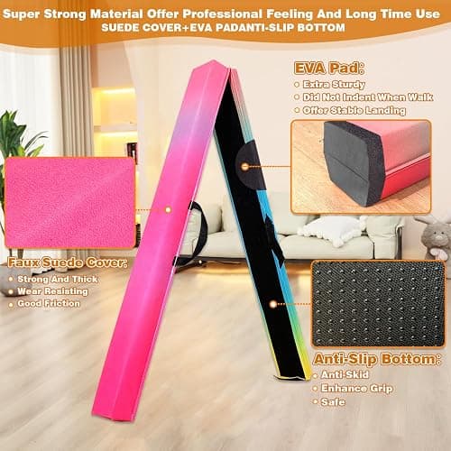 MARFULA 6 FT / 8 FT / 9 FT Folding Gymnastics Beam Foam Balance Floor Beam - Extra Firm - Suede Cover - Anti Slip Bottom with Carry Bag for Kids/Adults Home Use thumbnail 3