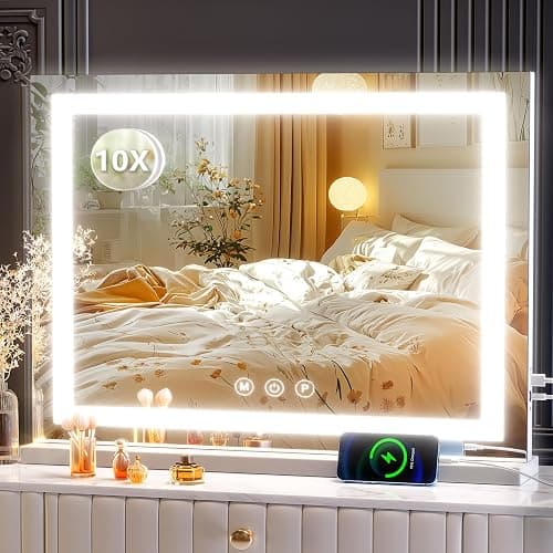 Gvnkvn Makeup Vanity Mirror 24" x 19" Large LED Makeup Mirror, Desk Mirorr with Lights, Light up Mirror with 10X Magnification and, Dimmable 3 Modes, Touch Control White - Image 1