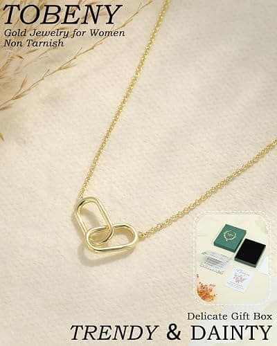 TOBENY Gold Necklace for Women Trendy 14K Gold Plated Dainty Bow Heart Cross Pendant Necklaces Cute Simple Pearl Diamond Paperclip Butterfly Italian Horn Choker Necklaces for Women Gift Jewelry thumbnail 4
